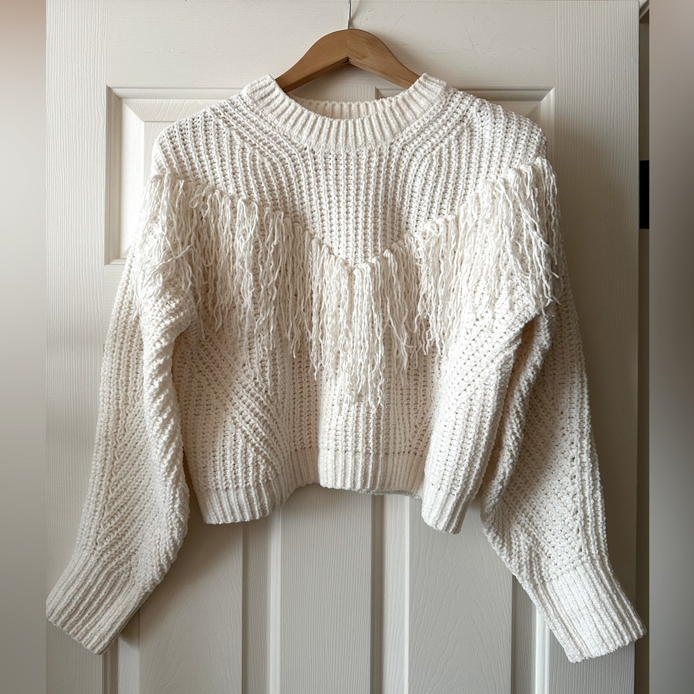 Pink Rose Ivory Fringe Sweater- Size Small